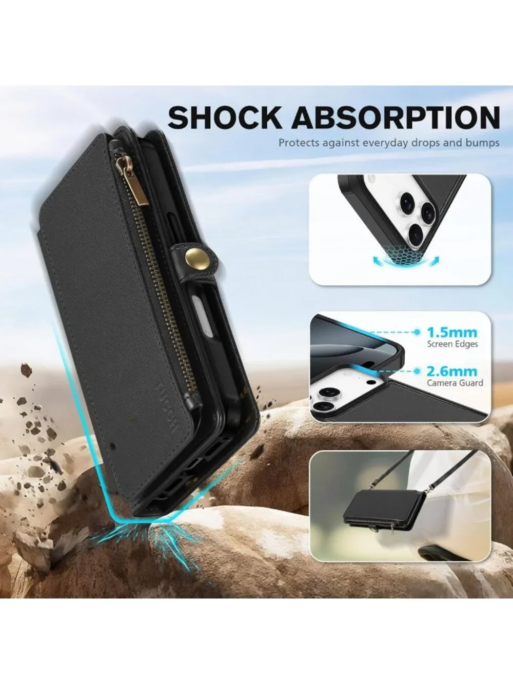 Stylish Crossbody Wallet Case for iPhone 17 Pro Max, Detachable & Functional
